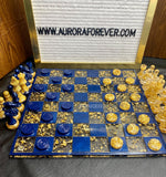 Navy Blue and Gold Leaf Chess Set